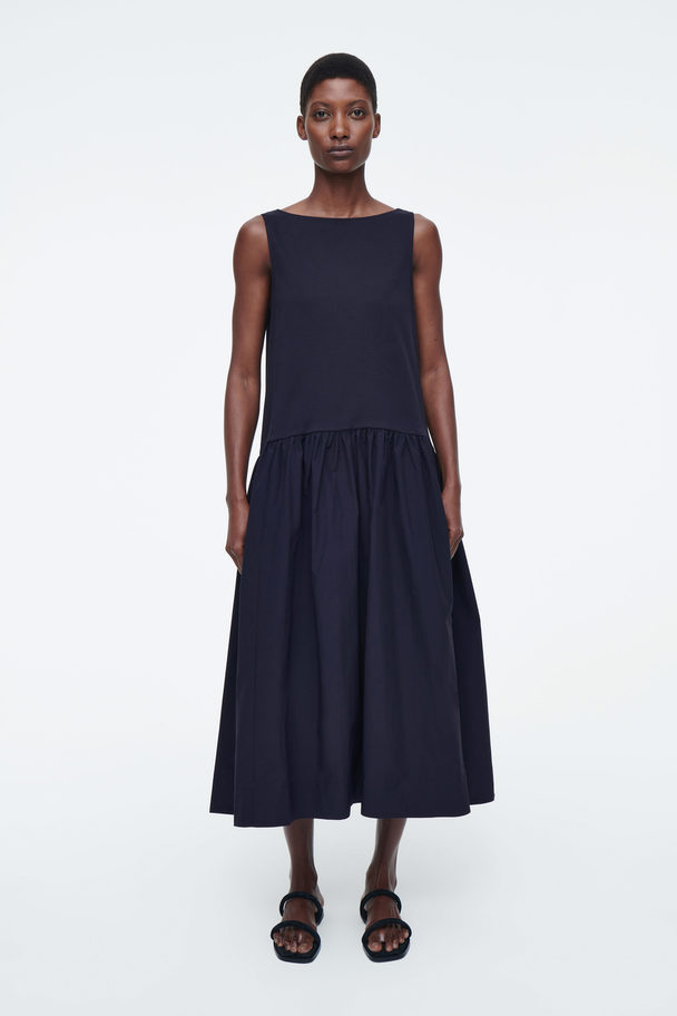 COS Voluminous Sleeveless Midi Dress Navy