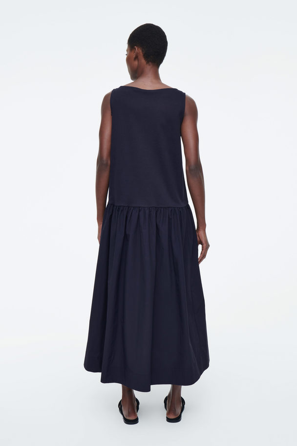 COS Voluminous Sleeveless Midi Dress Navy