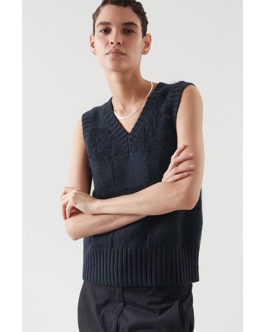 COS Checked Wool Vest Navy