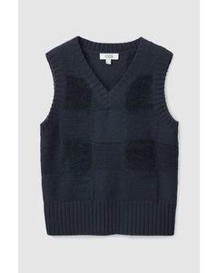 Checked Wool Vest Navy