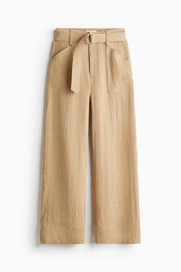 H&M Weite Hose mit Gürtel Beige