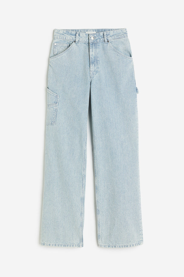 H&M Straight Regular Cargo Jeans Denimblauw/wit Gestreept