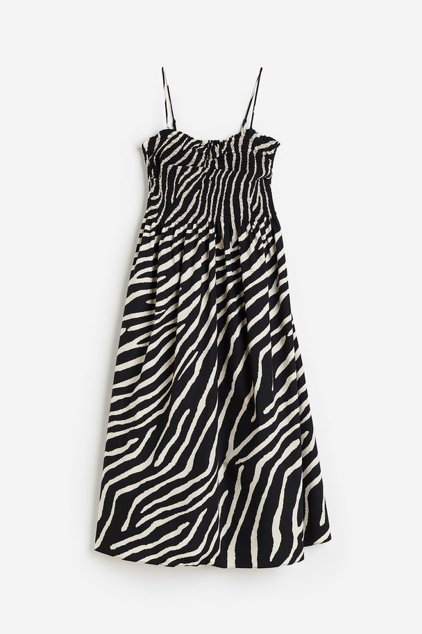 H&M Smocked Cotton Dress Black/zebra Print