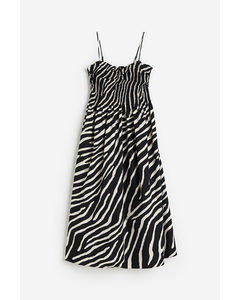 Smocked Cotton Dress Black/zebra Print
