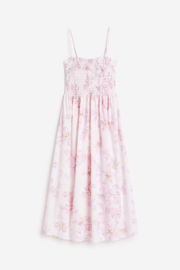 H&M Smocked Cotton Dress Cream/pink Floral