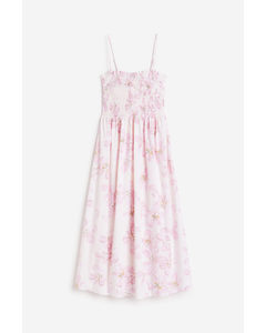 Smocked Cotton Dress Cream/pink Floral