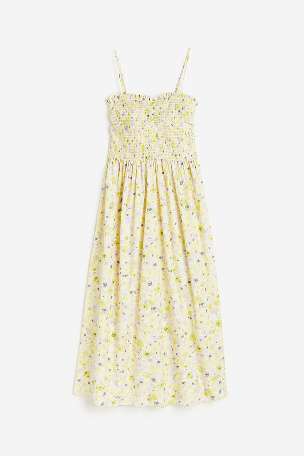 H&M Smocked Cotton Dress Light Yellow/floral
