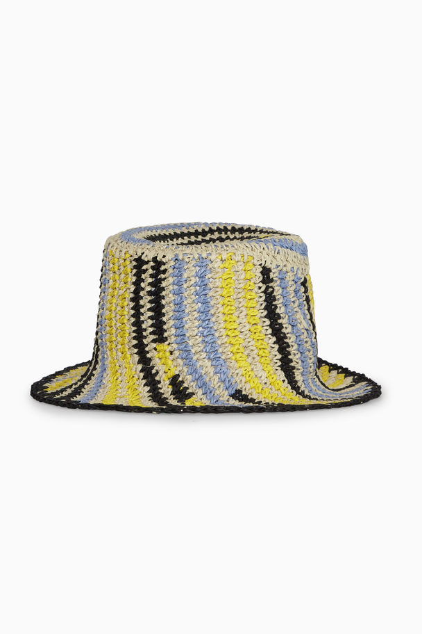 COS Woven Straw Bucket Hat Blue / Yellow / Striped