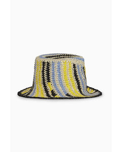 Woven Straw Bucket Hat Blue / Yellow / Striped