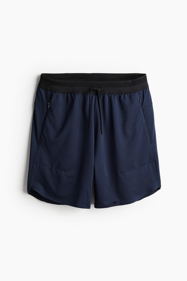 H&M Drymove™ Stretch Sports Shorts With Zipped Pockets Navy Blue