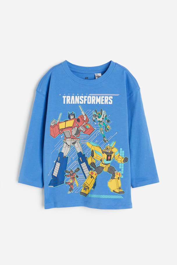 H&M T-shirt Med Lange Ærmer Og Tryk Blå/transformers
