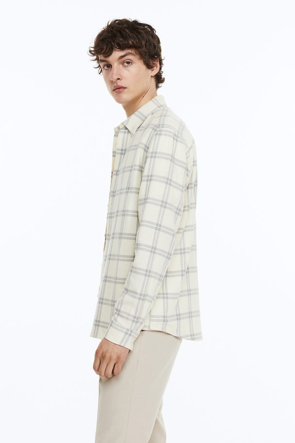 H&M Regular Fit Checked Shirt Light Beige/light Grey