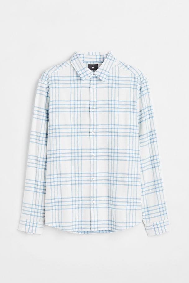 H&M Regular Fit Checked Shirt Light Blue/white