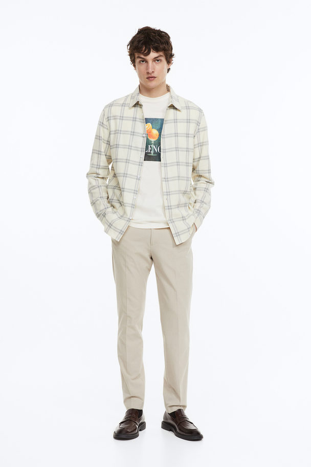 H&M Regular Fit Checked Shirt Light Beige/light Grey
