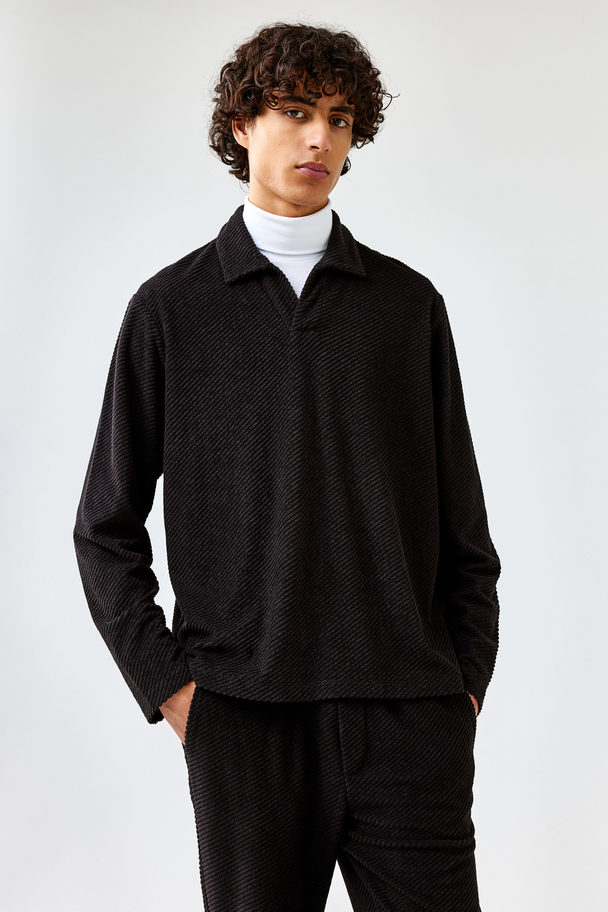H&M Poloshirt Met Lange Mouwen - Regular Fit Zwart