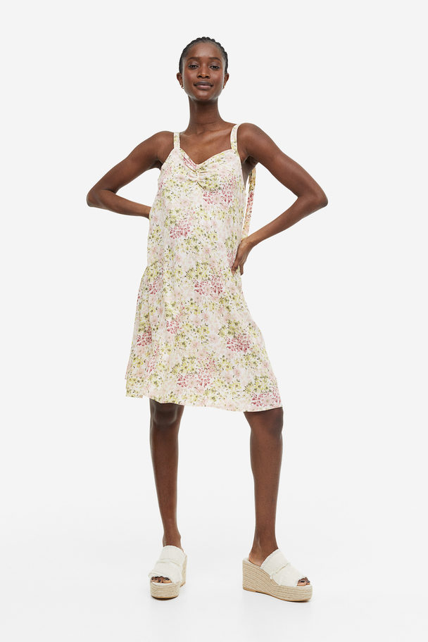 H&M MAMA Kleid mit Bindedetail Cremefarben/Geblümt