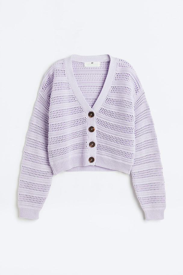 H&M Rib-knit Cotton Cardigan Light Purple