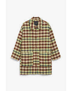 Wool Blend Coat Green/ Brown Checkered