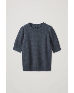 Puff-sleeved Wool Top Steel Blue