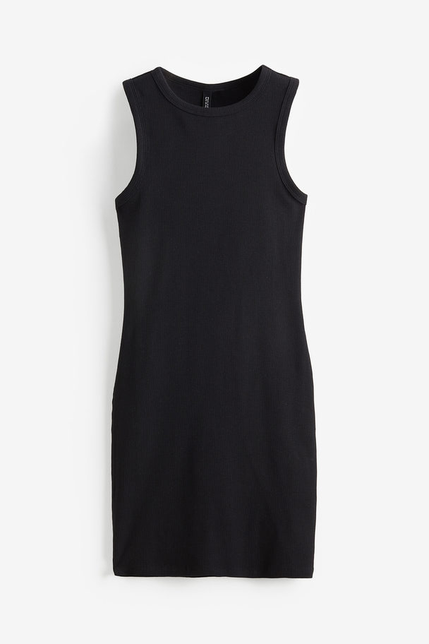 H&M Geripptes Bodycon-Kleid Schwarz