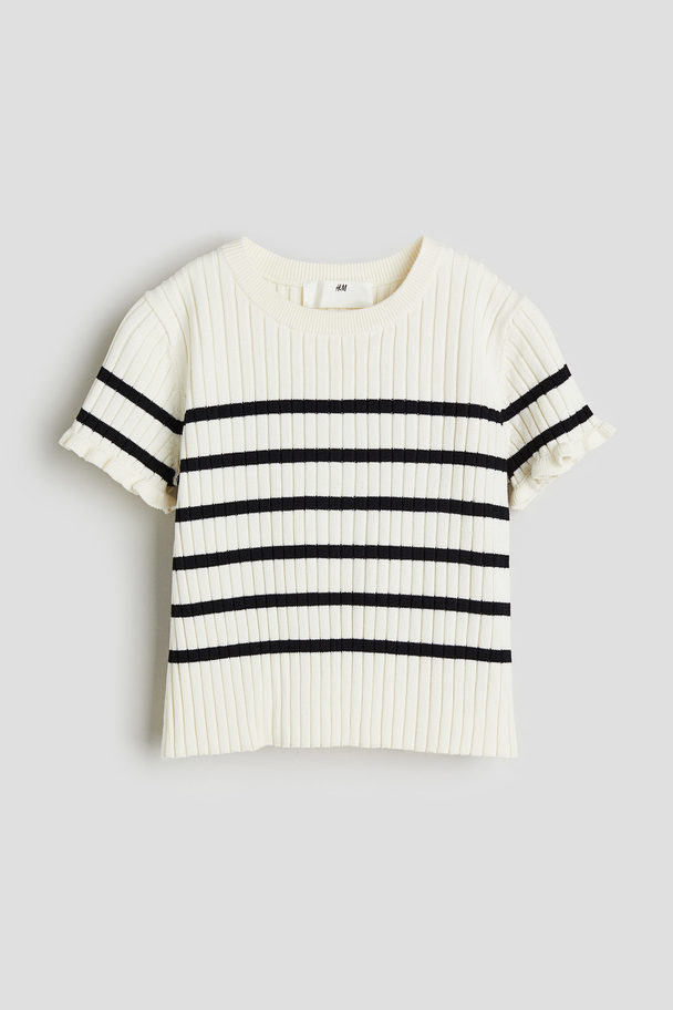 H&M Rib-knit Top Cream/black Striped