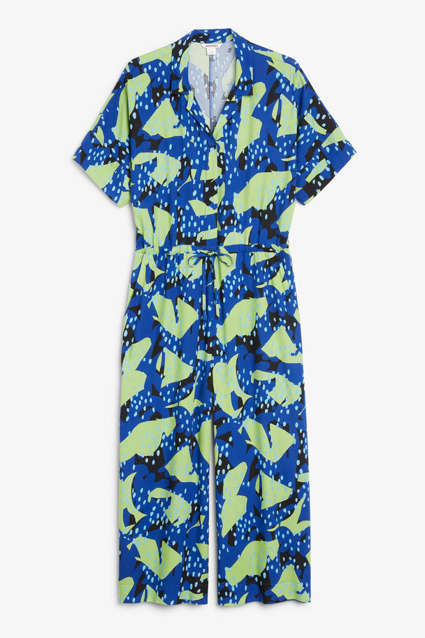 Monki Blue Collage Pattern Oversized Jumpsuit Blue Collage