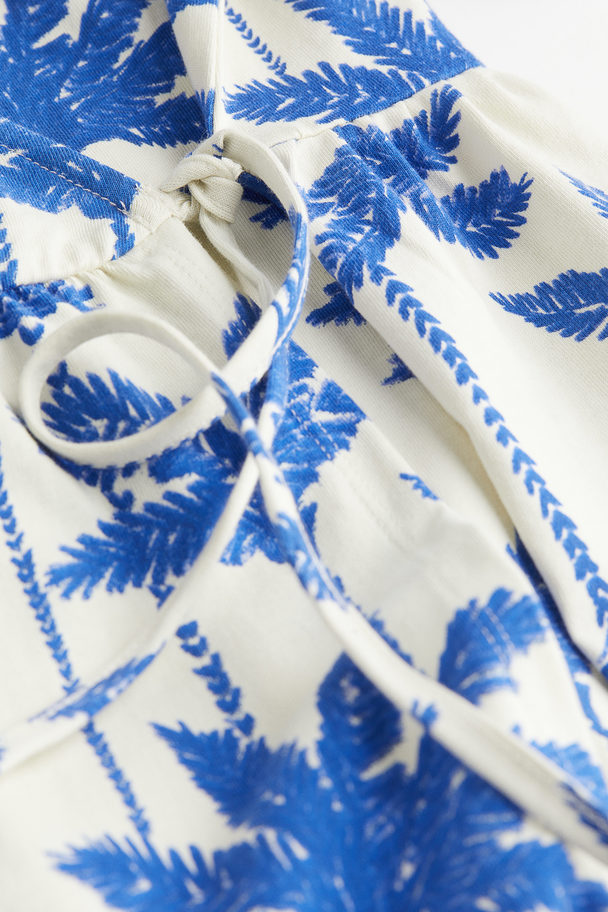 H&M Cotton Jersey Wrap Dress Cream/palm Trees