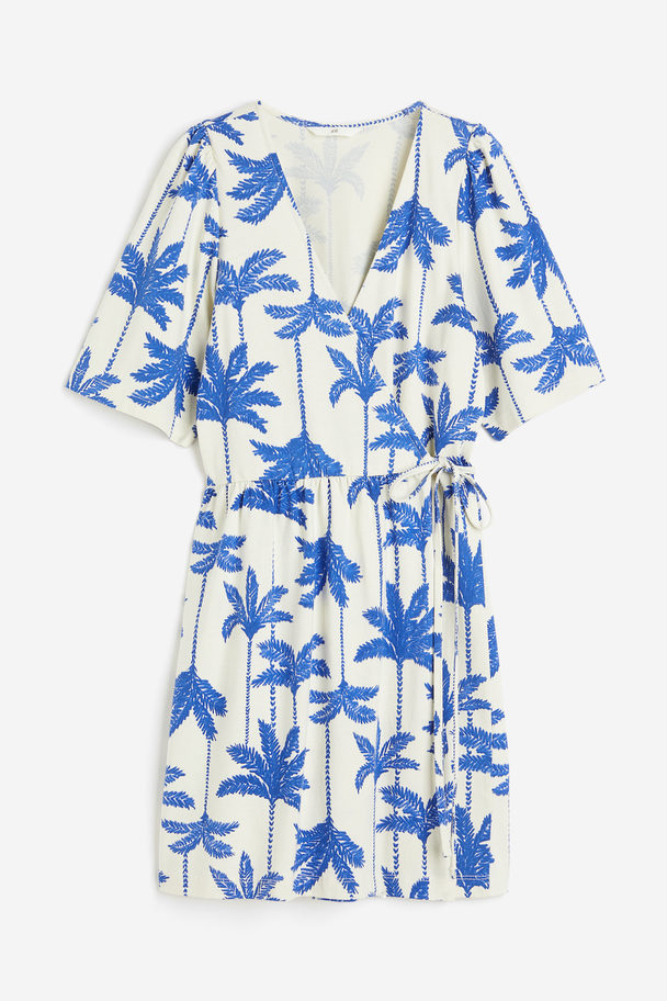 H&M Cotton Jersey Wrap Dress Cream/palm Trees