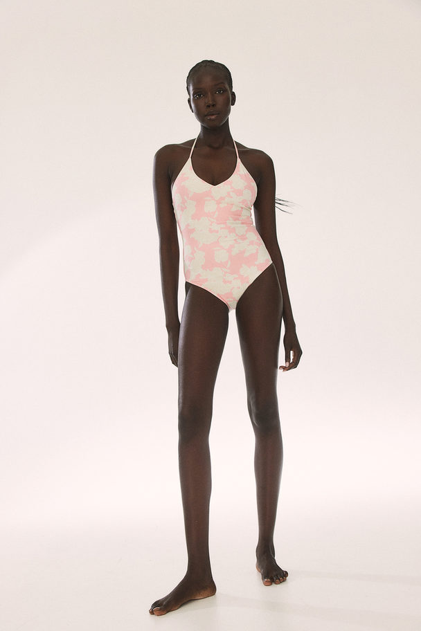 H&M Halterneck Swimsuit Light Pink/floral