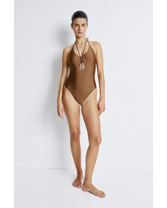 Halterneck Swimsuit Brown