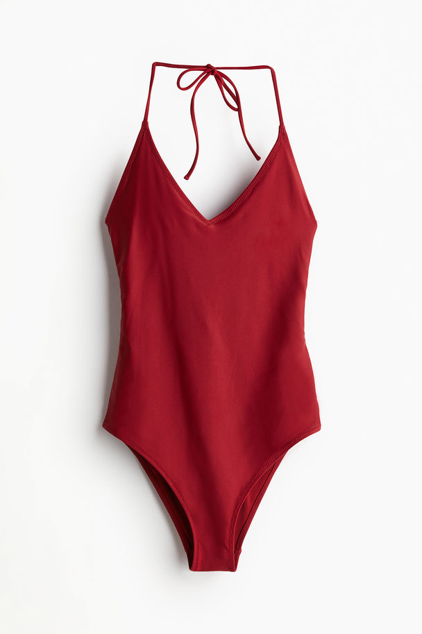 H&M Halterneck Swimsuit Dark Red