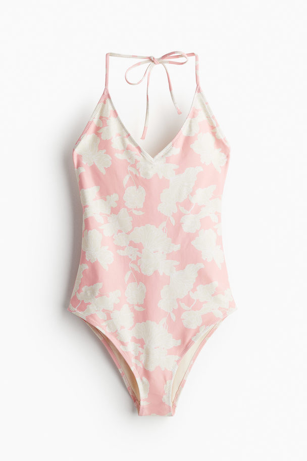 H&M Halterneck-badedrakt Lys Rosa/blomstret