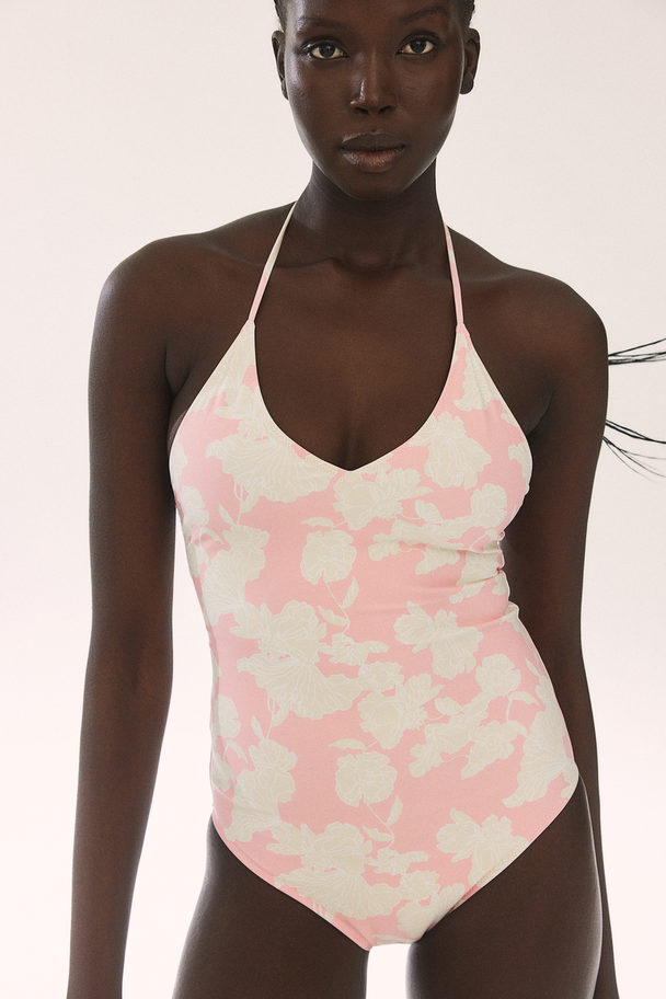 H&M Halterneck-badedragt Lys Rosa/blomstret