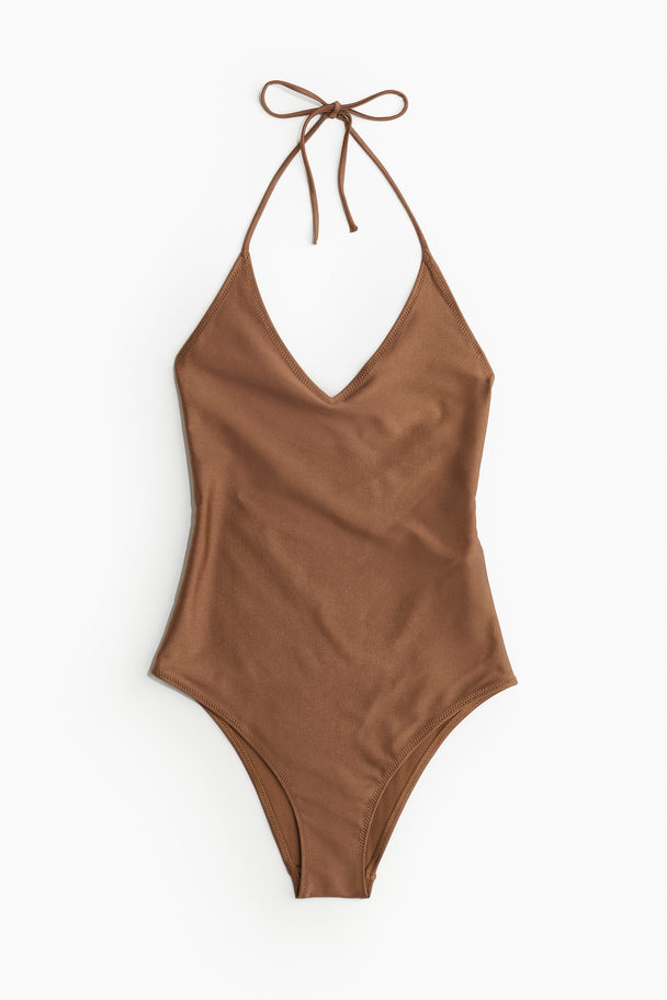 H&M Halterneck Swimsuit Brown