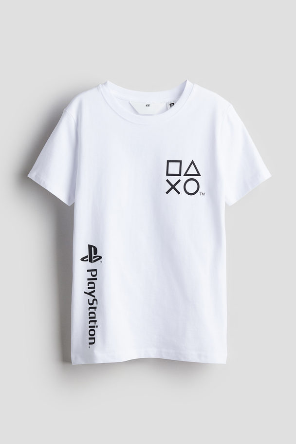 H&M T-shirt Met Print Wit/playstation