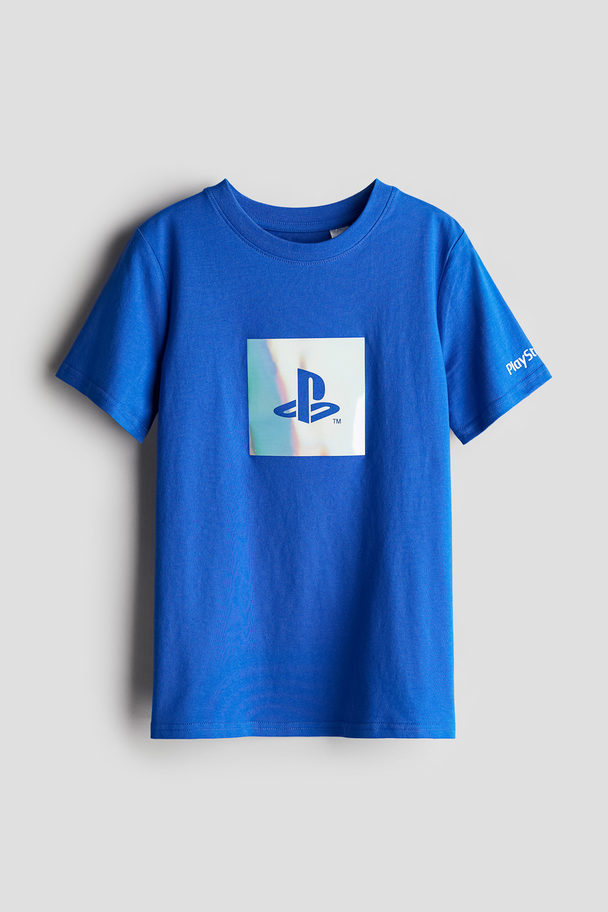 H&M Printed T-shirt Bright Blue/playstation