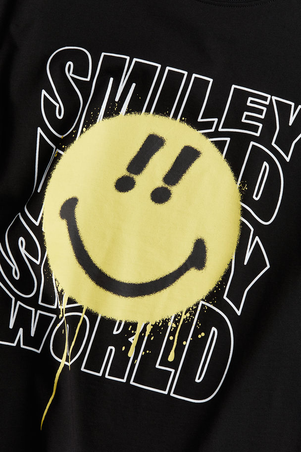 H&M T-shirt Met Print Zwart/smileyworld®