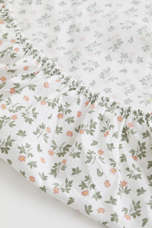 H&M HOME Cot Fitted Sheet White/floral