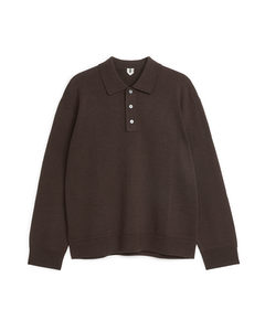 Long-sleeved Merino Polo Shirt Dark Mole