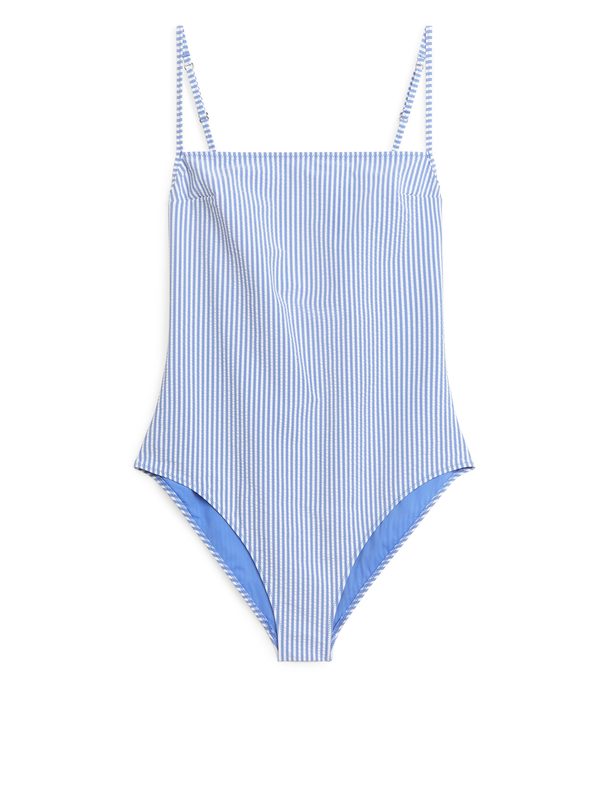 ARKET Seersucker Swimsuit Light Blue/white