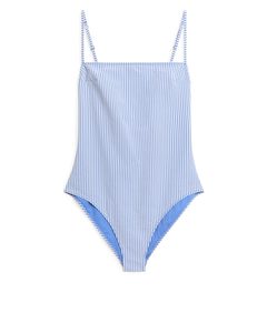 Seersucker Swimsuit Light Blue/white