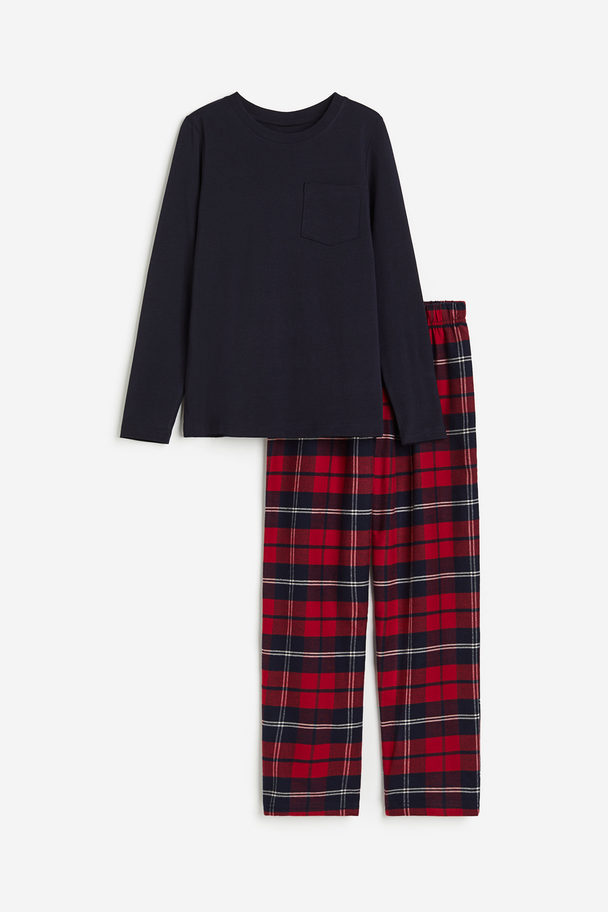H&M Katoenen Pyjama Donkerblauw/rood Geruit