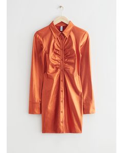 Metallic Shirt Mini Dress Orange Metallic