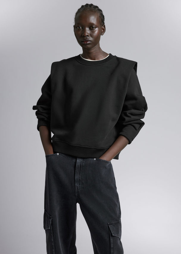 & Other Stories Fitted Pleated-shoulder Sweatshirt Black