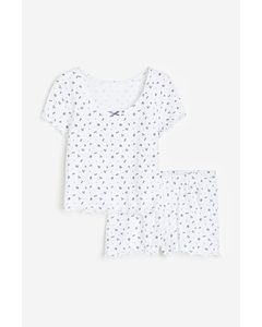 Jersey Pyjamas White/floral