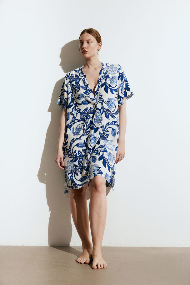 H&M Viscose Tunic Dress White/blue Floral