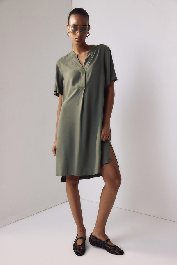 H&M Viscose Tunic Dress Dark Khaki Green