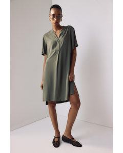 Viscose Tunic Dress Dark Khaki Green