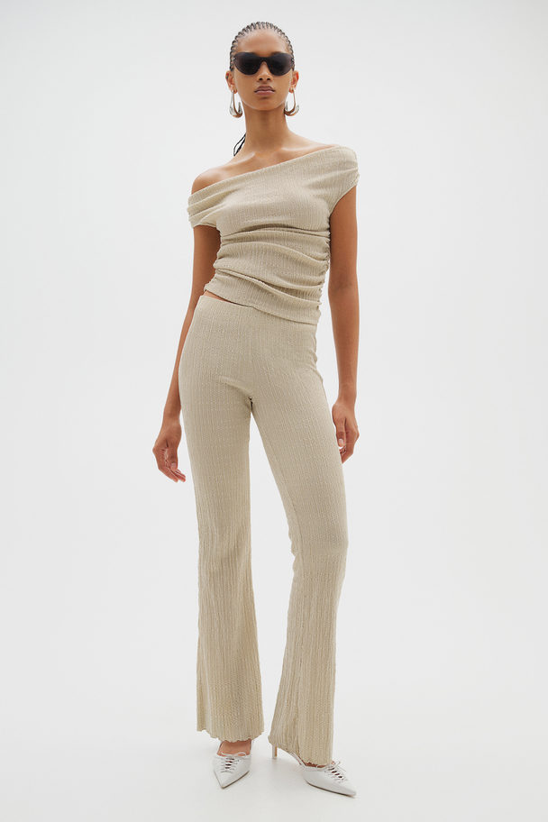 H&M Textured Flared Leggings Light Beige