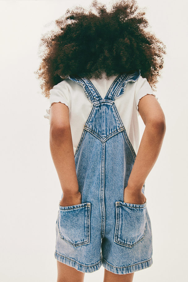 H&M Denim Dungaree Shorts Light Denim Blue